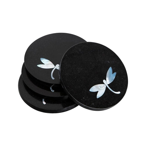 Black Limestone Coasters with Mother of Pearl Inlay (Set of 4)